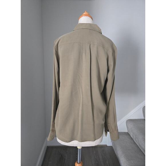 Vintage Trace M Military Green Silk Buttoned Long Sleeve Shirt size S - Picture 2 of 4